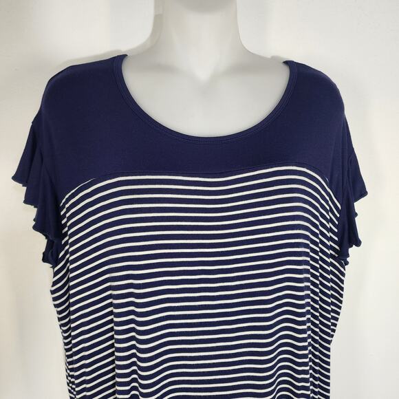 Maurices Womens Blue Striped Top Size XL Short Flutter Sleeve Colorblock Relaxed - Picture 3 of 10